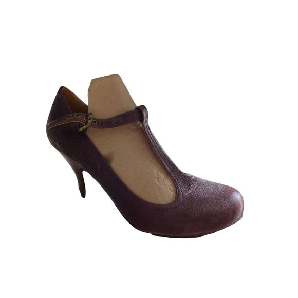 Crown Vintage Burgundy Mary Jane T Strap Heels Shoes Size 6 - Picture 6 of 6